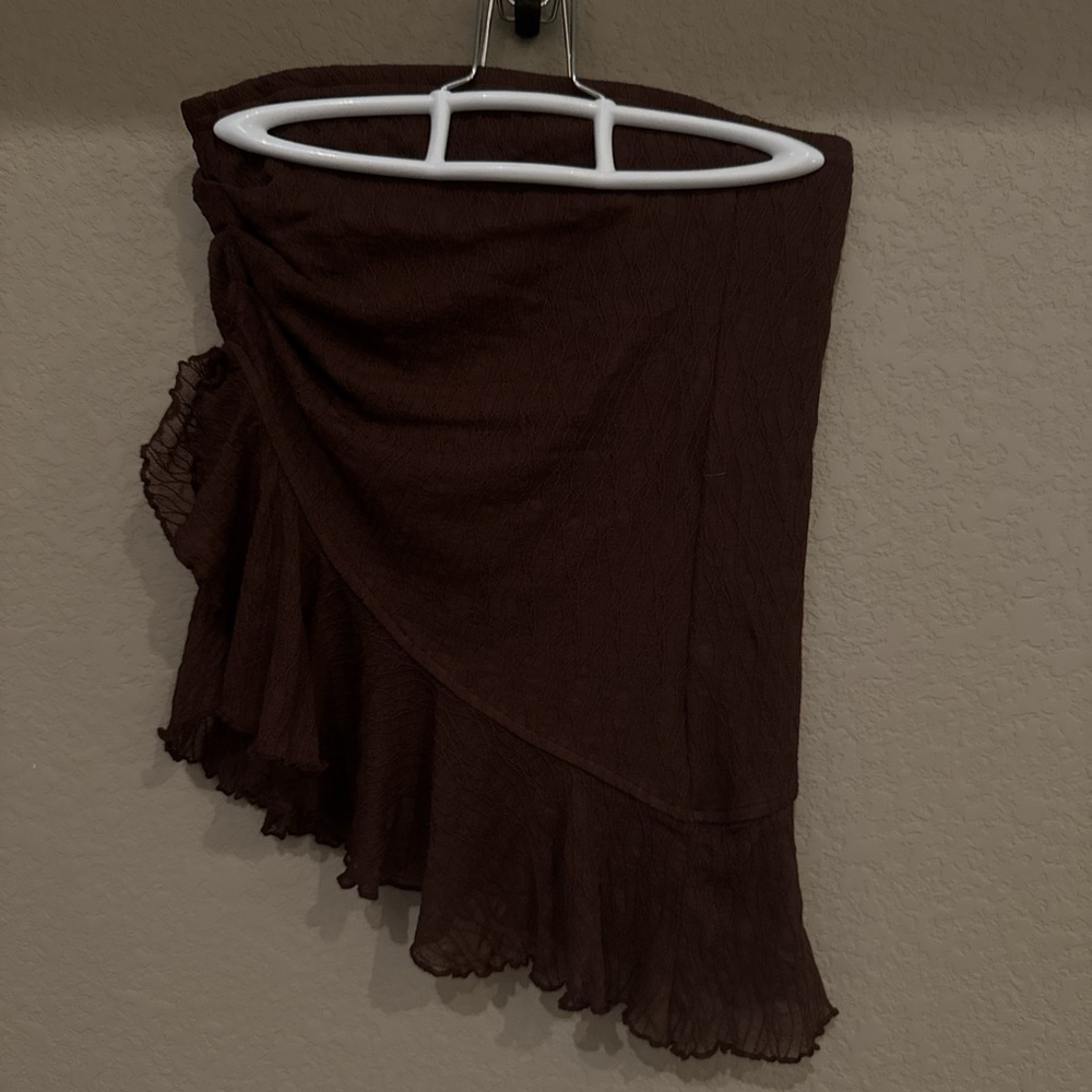Cider Brown Strapless Ruffle Crop Top | Size Small - New Without Tags